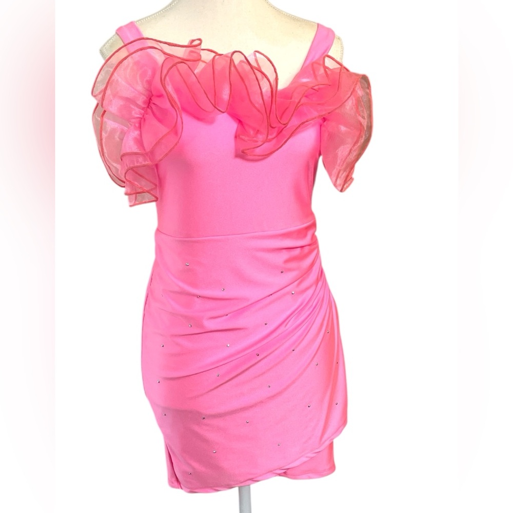 Poppies and Roses Pink Ruched Crystal Party Dress – Girls Size 14 NWT